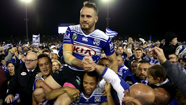 Josh Reynolds carried out of Belmore in his last game for the Bulldogs before joining the Tigers.