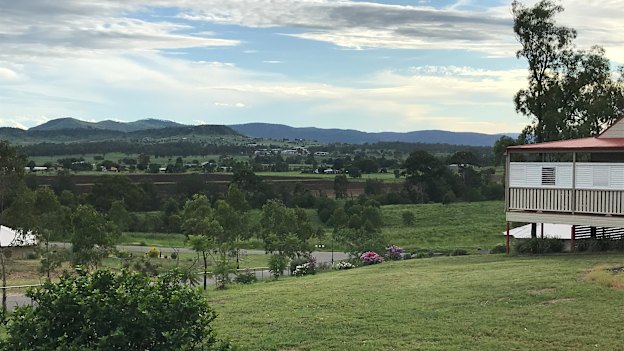 Looking over the green Lockyer Valley from the top of the new Grantham, where more than 200 residents have shifted since the 2011 floods.