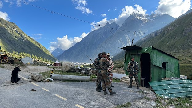 The Indian Army guards the entrance to the Mana Pass.
