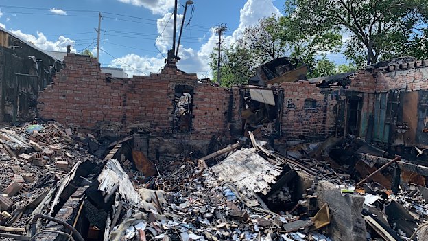 The former Uncle Hugo’s Science Fiction Bookstore on Chicago Avenue, which was set on fire during the Minneapolis riots.