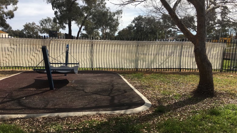 The outdoor play area for Abdul, which also includes a trampoline.