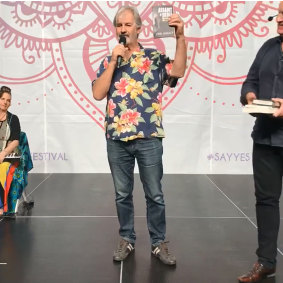 John Jarratt speaks about his book at the festival.