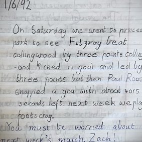 The author’s childhood diary entry after Fitzroy beat Collingwood in 1992.