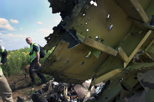 A file photo shows the wreckage of the MH17 near the village of Grabovo, Ukraine. 298 people lost their lives.