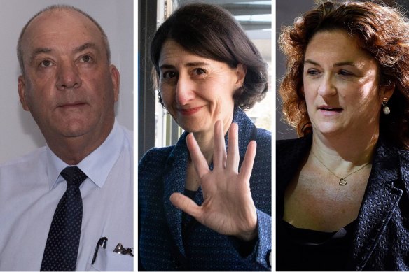 Daryl Maguire, Gladys Berejiklian and Sarah Cruickshank. Ms Cruickhank is not accused of wrongdoing.