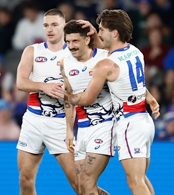 Tom Liberatore kicks a goal in his milestone match.