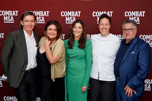 Andrew McConnell, Karen Martini, Tina Ezard, Jacqueline Challinor and Guy Grossi at the Combat MSA dinner last month.