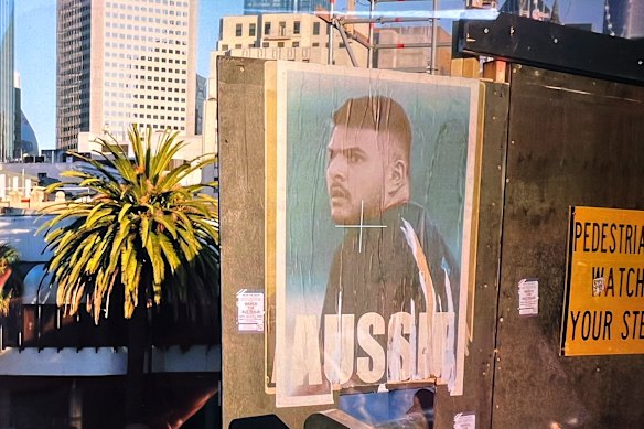 A copycat poster of Peter Drew’s “Aussie” poster series featuring Bondi gunman Naveed Akram.