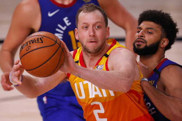 Joe Ingles in action for Utah in the NBA play-offs.