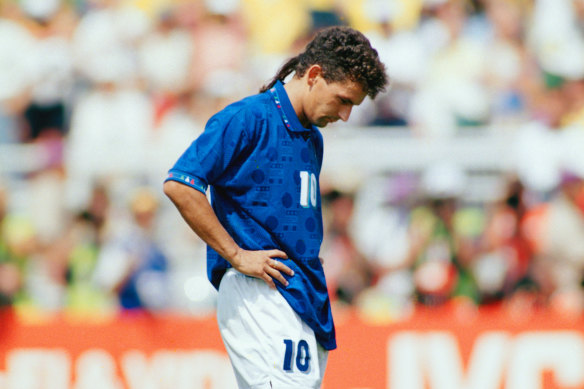 A dejected Roberto Baggio after missing the crucial penalty in the shootout that decided the 1994 World Cup final.