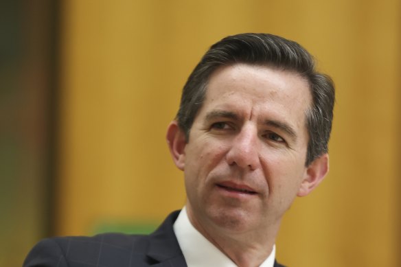 Finance Minister Simon Birmingham questioned whether Emmanuel Macron’s statement was the fault of Australian journalists questioning him.