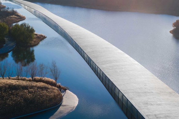 Zaishui Art Museum … a lake intentionally floods this kilometre-long art museum.