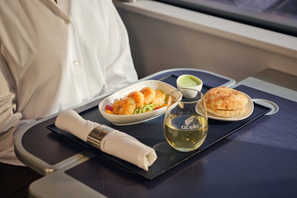 Some of the higher end meal setss available on the Acela NextGen train.