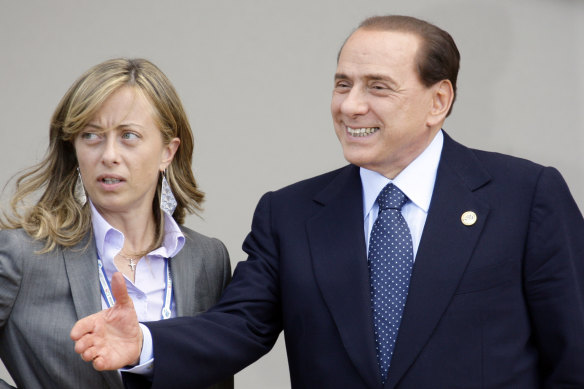 Pictured together in 2009, Giorgia Meloni served as youth minister in Silvio Berlusconi’s government.