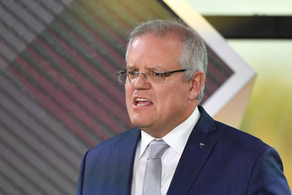 Prime Minister Scott Morrison during the 2020 Australian of the Year Awards in Canberra.