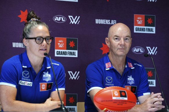 Emma Kearney and Darren Crocker are shooting for North Melbourne’s fifth premiership.