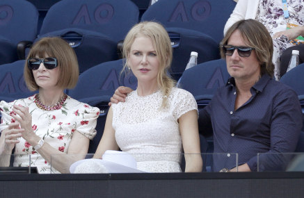 Anna Wintour with Nicole Kidman and Keith Urban at the Australian Open in 2019.