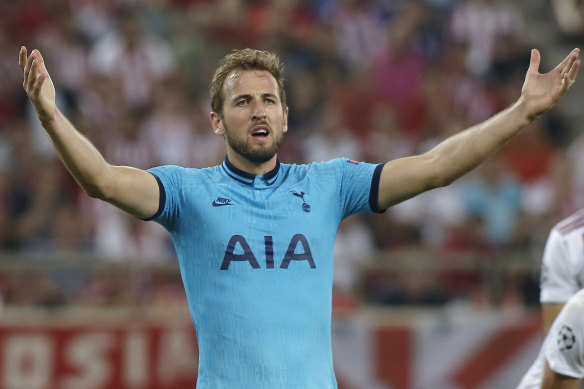 Tottenham's Harry Kane reacts as they let go of a two-goal lead in Athens.