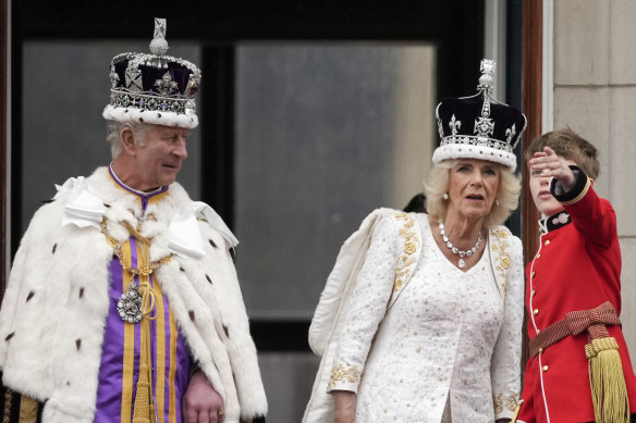 King Charles and Queen Camilla on the balcony of Buckingham Palace.