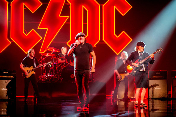 AC/DC during the filming of first single Shot in the Dark from new album Power Up.