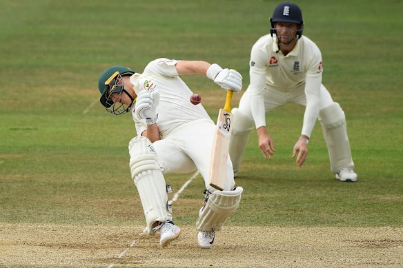 Marnus Labuschagne is struck by Jofra Archer during the Lord’s Test in 2019.