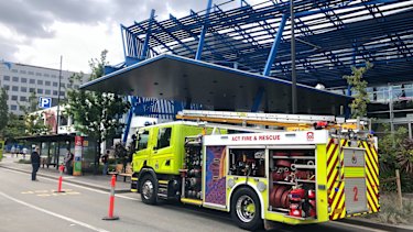 Emergency services on scene at the National Convention Centre on Saturday.