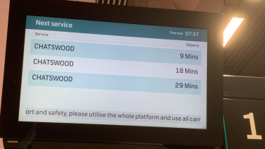 Services running closer to every 10 minutes than every five on the first Monday morning of the Sydney Metro Northwest. 
