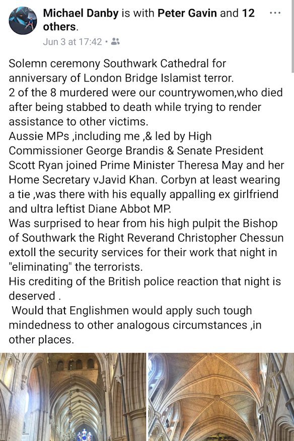 A screenshot of Michael Danby's post.