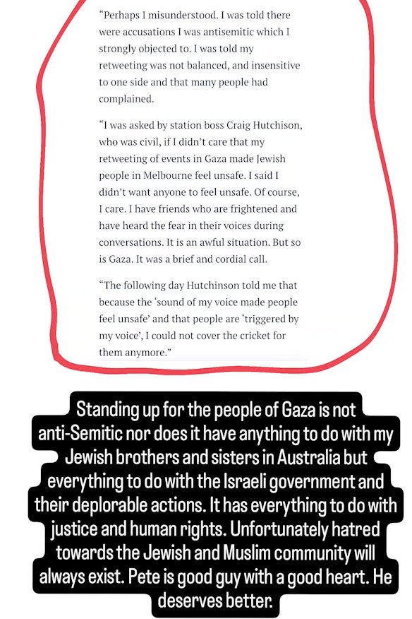 Usman Khawaja’s Instagram post.