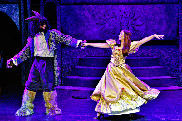 Lachlan McGinness (Beast), left, and Charlotte Gearside (Belle) in <i>Beauty and the Beast</i>. 