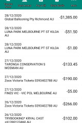These credit card charges were discovered by an Adelaide woman who never left South Australia.