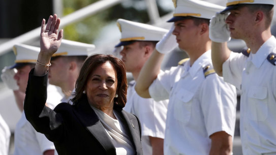 US Vice President Kamala Harris arrives for the graduation ceremony of the US Military Academy class of 2023 at Michie Stadium in West Point, NY, on Saturday. Observers have noticed a concerted effort to up her profile.