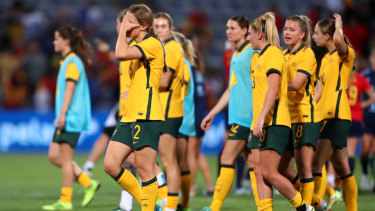 Big defeat: The Matildas were handed a 7-0 thrashing by Spain.