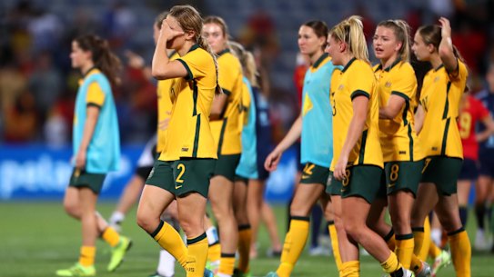 Big defeat: The Matildas were handed a 7-0 thrashing by Spain.