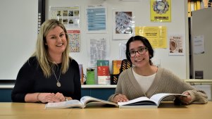 School of Special Educational Needs Medical and Mental Health science teacher Lisa Price with ex-student Jessica Sharma, now studying nursing at ECU.