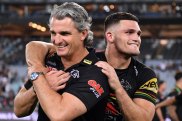 Ivan Cleary with son Nathan after last week's grand final qualifier.