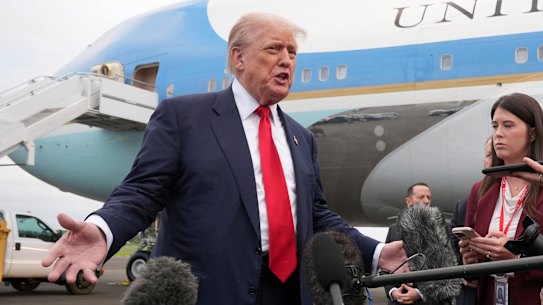 Donald Trump speaks to reporters in Scotland on Friday.
