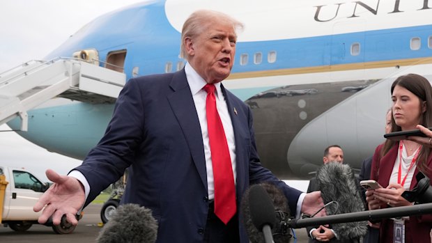 Donald Trump speaks to reporters in Scotland on Friday.