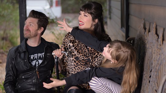 Author and model Tara Moss with her husband Berndt Sellheim and daughter Sapphira, 9.