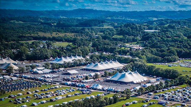 An aerial view of Bluesfest in Byron Bay in 2024. The 118-hectare site was valued at $7.14 million in July 2025.