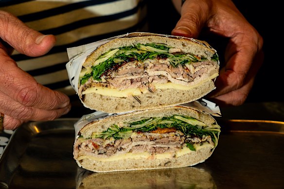 The sandwich includes asiago cheese, rocket and finely shaved fennel.