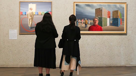 Visitors look at art works at the National Gallery of Australia in Canberra.