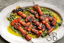 Spiced honey and parmesan skewers, meet your new best friend, salsa verde.