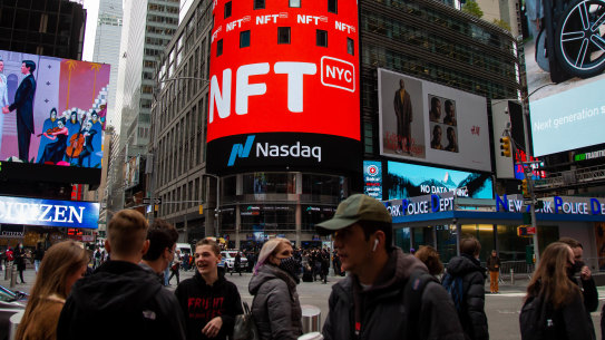An NFT event for Nasdaq in New York. The fact that digital objects can be minted, owned and exchanged, rather than being copied untraceably, is a step forward for intellectual property on the internet.