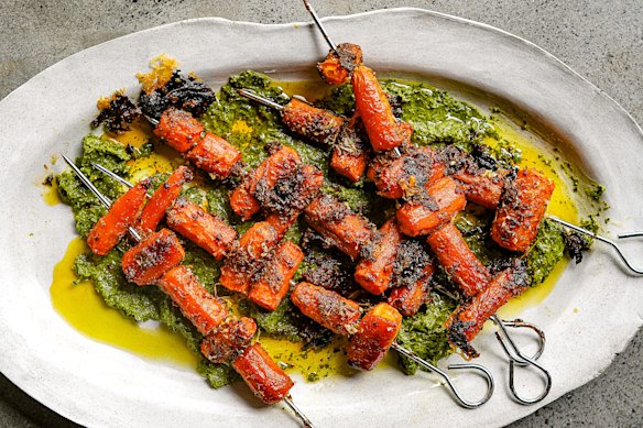 Spiced honey and parmesan skewers, meet your new best friend, salsa verde.
