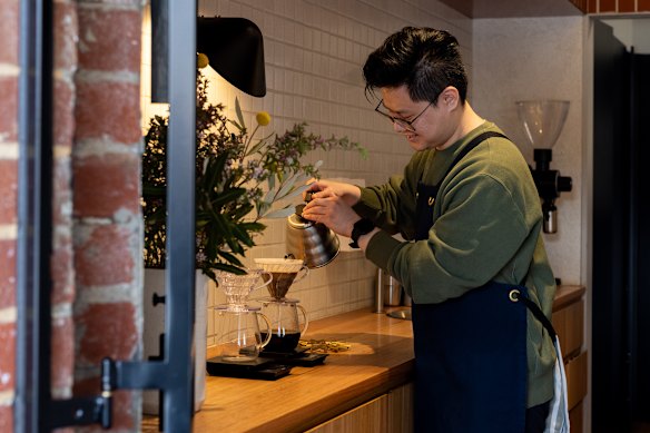 Freshly brewed coffee at Market Lane’s Queen Street location at Queen Victoria Market.