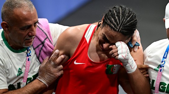 An emotional Imane Khelif after her victory.