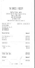 Receipt for lunch with James Griffin at at Bella Vista Cafe in Manly. 