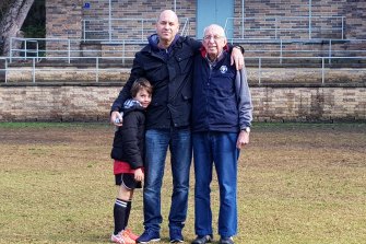 Three generations of Harrison men, standing on the pitch wher<em></em>e writer Chris’ life took a dramatic turn at 12 years old.