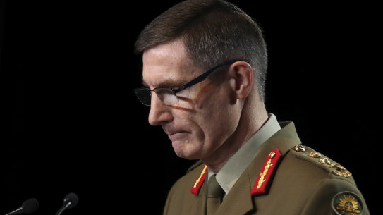 ADF Chief Angus Campbell releasing the Brereton Inquiry report, which found Australian soldiers were involved in close to 60 alleged war crimes, including murders. 